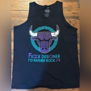 Bootleg streetwear tank top “F**k designer I’d rather rock J’s” 🐂